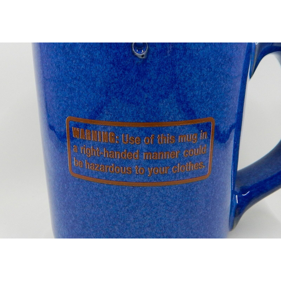 Lefty's Coffee Mug Cup Blue Glazed Pottery Thumb's Up Hazardous Warning - Picture 4 of 8